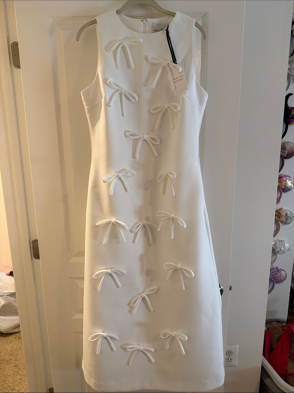 English Factory White Bow-Appliqué Sleeveless Midi Dress BNWT - Sz Large